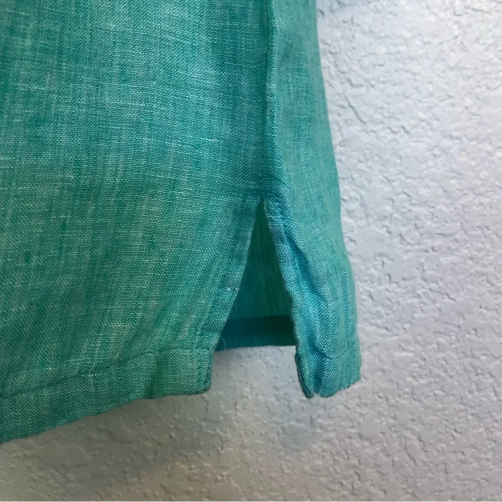 Lands End Linen Tunic Top V Neck Embroidered 3/4 Sleeves Size 8